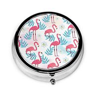 Flamingos and Palm Leaves Custom Fashion Round Pill Box Compact 3 Space Tablet Holder Pocket Purse Organizer Case Decoration Box
