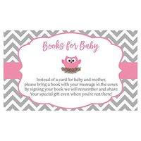 Owl Baby Shower Bring A Book Cards Chevron Stripes Feather Their Nest Have a Hoot Pink Gray Baby Shower Cards It's A Girl Library Gift Baby's First Book Keepsake Gift Games Activities Owlet (25 Count)