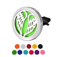 HOUSWEETY Car Air Freshener Aromatherapy Essential Oil Diffuser - Angel Wings Stainless Steel Locket,11 Refill Pads (30mm)