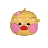 ICI-Rencontrer 3D Cute Pink Blush White Glasses Duck Airpods Case Creative Cartoon Animals Portable AirPods Accessories Soft Silicone Anti-Scratch Waterproof Protective Case Carabiner Yellow