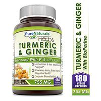 Pure Naturals Turmeric & Ginger with BioPerine, 755 Mg, 180 Veggie Capsules -Promotes Joints, Brain, Heart & Digestive Health -Antioxidant & Anti-Inflammatory Support
