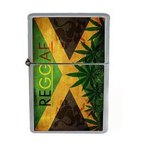 Rasta Flip Top Oil Lighter S6 Smoking Cigarette Smoker Includes Silver Case Reggae Lion Jamaican Colors 420 Leaf