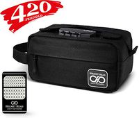 Compact Smell Proof Case with Combination Lock + Grinder Card | Durable Water Repellent Odor Proof Smell Proof Stash Bag Container For Herbs + Smelly Accessories: Pipe, Vape, Rolling Papers (Black)