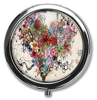 BeeGogo - Love Custom Round Silver Pill Box Pocket 2.1 inches Medicine Tablet Holder Organizer Case for Purse