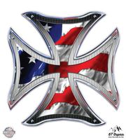 GT Graphics Iron Cross American Flag - 5" Vinyl Sticker - for Car Laptop I-Pad - Waterproof Decal