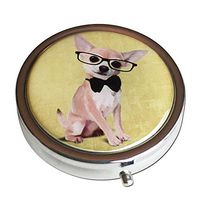 Black Tie Chihuahua, Silver Three Section Round Pocket Purse Travel Pill Box Case