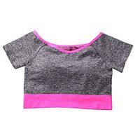 Challyhope Women Quick Drying Sports Yoga Padded Bra Short Sleeve Crop Tops Blouses (Free, Hot Pink)