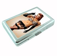 Pinup Girl Smoking Sexy Vintage Metal Silver Cigarette Case Holder Box Smoking