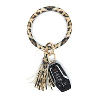 simpleGURU Bracelet Keychain with Tassel Leather Wristlet Keychain Bangle Key Ring Bracelet for Women and Girls (Leopard)