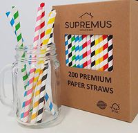 SUPREMUS HOMEWARE Wide Paper Straws,Biodegradable Paper Drinking Straws, 200 Bulk Pack, 8 Assorted Color Straws for Juices, Sodas, Cocktails, Thicker liquids, Party Straws and Cake Decoration