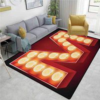 YucouHome Letter M Paisley Door Mats Outdoor, Vintage Alphabet Collection of Old Movie Theaters Casinos Retro Type, Fashionable High Class Living Bedroom Rugs(3'x 8') Vermilion Yellow Black