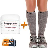 (Bundle) Compression Leg Sleeve by ZENSAH + Pain Relief Therapy by PENETREX for Runners & Shin Splint Sufferers (Grey, XS/S)