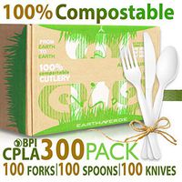 100% Compostable Disposable Eco-Friendly CPLA Cutlery Combo Set-300 Forks Spoons Knives 7 inch. Durable flatware with a divider tray for convenient access.