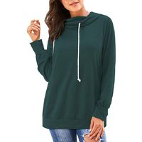 Women's Winter Solid Color Loose Drawstring Pocket Hoodie Pullover Tops Long Sleeve Sweatshirt Blouse Green