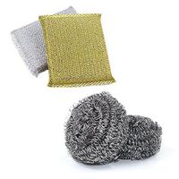 OUNONA 2 Sponges and 2 Steel wools Pan Pot Brush Dish Washing Sponge Cleaner Scrubb Set(Random Color)