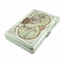 Perfection In Style Metal Cigarette Case with Built in Lighter Vintage World Maps Design 013