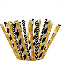 Bumblebee 100 pcs Biodegradable Paper Straw, Drinking Straws for Birthdays, Weddings, Baby Showers, Celebrations and Parties