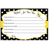 Bee Baby Shower, Wishes for Baby Cards, Bumble Bee, Gender Neutral, Yellow, Black, Team Green, Polka Dot, Buzz About, Babee, Dear Baby, 24 Pack Printed Cards