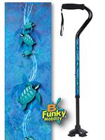 Adjustable Walking Cane Foam Handle Quad Footed Four Pointed Cane Tip Pretty Sea Turtles Design