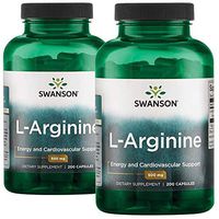 Swanson L-Arginine Essential Amino Acid Energy Cardiovascular Support Health Supplement (Free-Form Amino Acid, Nitric Oxide Precursor) 500 mg 400 Capsules (Caps) 2 Bottles