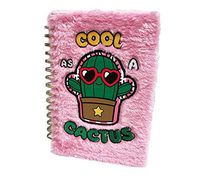Embroidered Cool as a Cactus Pink Fuzzy Textured Lined Novelty Notebook 8" x 6"