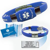 Waterproof Elite Medical ID Bracelet (incl. 10 Lines of Engraving on Acrylic Plate. Choose Your Color! (Blue)
