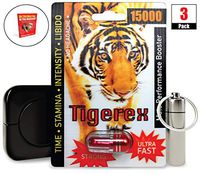 Tigerex 15000 (3 Caps) Male Performance, Energy, Enhancement, and Endurance Bundle with Accessories (6 Items)