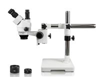 Vision Scientific VS-3FZ Simul-Focal Trinocular Zoom Stereo Microscope, 10x WF Eyepiece, 0.7X-4.5X Zoom, 3.5X-90x Magnification, 0.5X & 2X Auxiliary Lens, Single Arm Boom Stand