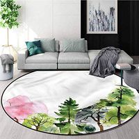 RUGSMAT Forest Non-Slip Area Rug Pad Round,Colorful Woodland Oak Willow Home Decor Foor Carpet Diameter-47