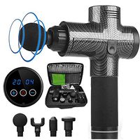 NWHEBET Massager Gun Deep Muscle Massager, 20 Speeds Carrying Case Massage Gun Percussion LCD Touch Screen Massager,Pain Relief Therapy Handheld Deep Massage Stick with 4 Massage Gun (Carbon Fiber)