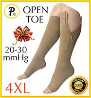 Presadee Premium Open Toe Big Tall Super Size 20-30 mmHg Zipper Compression Swelling Leg Circulation Socks (Beige, 4XL)