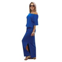 Gloous Women's Summer Casual One Off Shoulder Long Maxi Boho Evening Party Dress (S, Blue)