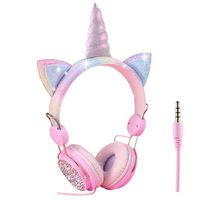 Kids Headphones Unicorn, Wired Girls Headsets with 3.5mm Jack for Cellphones Computer MP3/4 School Christmas - Light Pink