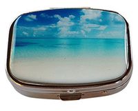 Life's a Beach Silver Two Compartment Rectangular Pocket/Purse/Travel Pill Box