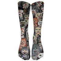 Cats Animal Nylon High Compression Knee Socks Reliability Long Distance Running Girls Cartoon Over Knee Long Tube Crew Socks
