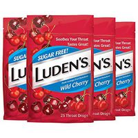 Luden's Sugar-Free Wild Cherry Cough Throat Drops Pectin Lozenge/Oral Demulcent, 25-Pcs per Pack, (4-Packs)