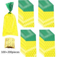 100 Pieces Pineapple Cellophane Bags Cellophane Treat Bags Party Favor Bags with 200 Pieces Gold Twist Ties for Cookies Candies Summer Hawaiian Holiday Holiday Swimming Pool Party