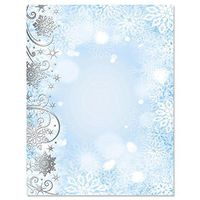 Swirling Flakes Silver Foil Christmas Stationery – for Holiday Letters, Hand-Written Notes, 25 Sheets, 8½ x 11 Inches, Printer Compatible, 70# Text Opaque Paper