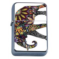Classic Elephant Art Design Flip Top Oil Lighter S24 Smoking Cigarette Smoker Includes Silver Case