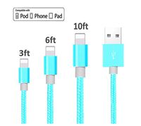 Besown Phone Charger Cable 3Pack Nylon Braided Cord Compatible Phone XS X 8 8Plus 7Plus 7 6Plus 6s -Sky Blue(3/6/10ft)