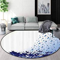 RUGSMAT Abstract Non Slip Round Rugs,Raindrop Splashes Background with Soft Sun Reflection Weather Illustration Oriental Floor and Carpets,Diameter-24 Inch Light Blue Yellow
