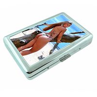 Brazilian Pin Up Girls Brazil S8 Silver Cigarette Case Metal Wallet Id Holder 4" X 2.75" RFID Protection