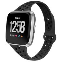 GHIJKL Sports Bands Compatible with Fitbit Versa, Breathble Soft Narrow Slim Reaplacement Wristband for Women Men, Small, Black/Gray