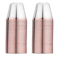 100 Rose Gold Plastic Cups, 9 Oz Plastic wine Cups Old Fashioned Tumblers, Disposable & recyclable wine glasses, Rose Gold Rimmed Cups Fancy Wedding decoration Cups, Elegant plastic Party Cups