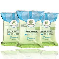Grab Green Natural Wet Dryer Sheets, Reusable & Compostable, 64 Loads (3-Pack), Fragrance Free, Unscented/Free & Clear, Fabric Softener & Static-Reducer