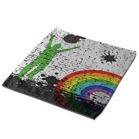 Microfiber Cleaning Cloth Washcloths Hand Towel 13" x 13" (2Pack), Rainbow Contoured Bulls Eye Pattern with A Green Man Silhouette Splashes