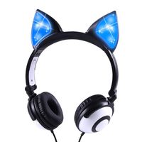 Cat Ears Headphones with Glowing Light, Foldable Adjustable On Ear Kids Headphones 85dB Volume Limited 3.5mm Safe Wired Kids Headsets for Girls Boys Teen Cosplay Fans (Black)