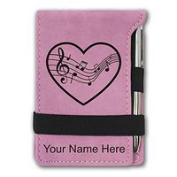 Mini Notepad, Music Staff Heart, Personalized Engraving Included (Pink)