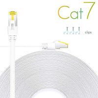 Cat7 White Ethernet Cable 15Ft 1 Pack Double Shielded Flat Cable - High Speed Internet Network Cable Up to 10 Gigabit-Gold Plated Rj45 Connectors (15, White)