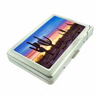 Cactus Desert Plant D10 Cigarette Case Lighter Smoking King Size Cigarettes Silver Metal Wallet 4" X 2.75" RFID Protection